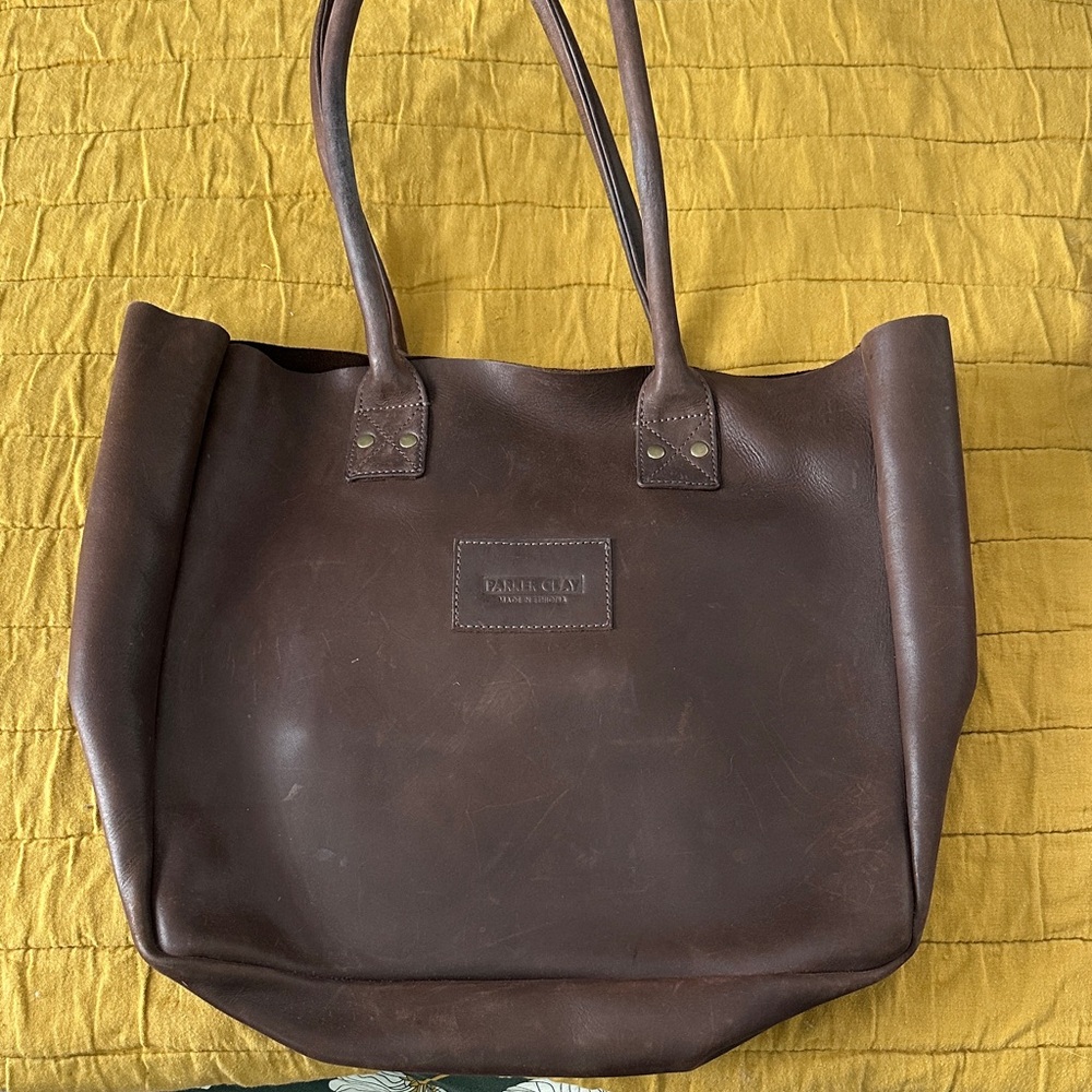 Elegant Brown Leather Tote by Parker Clay